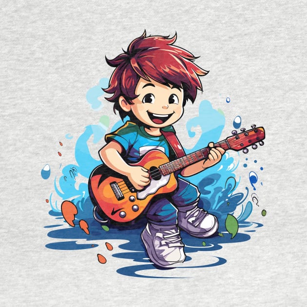 happy kid playing a guitar v7 by H2Ovib3s